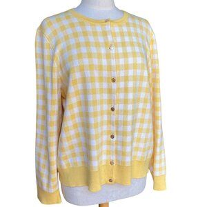 Draper James Gingham Check Button Cardigan Yellow Grandmacore Academia Sz XXL